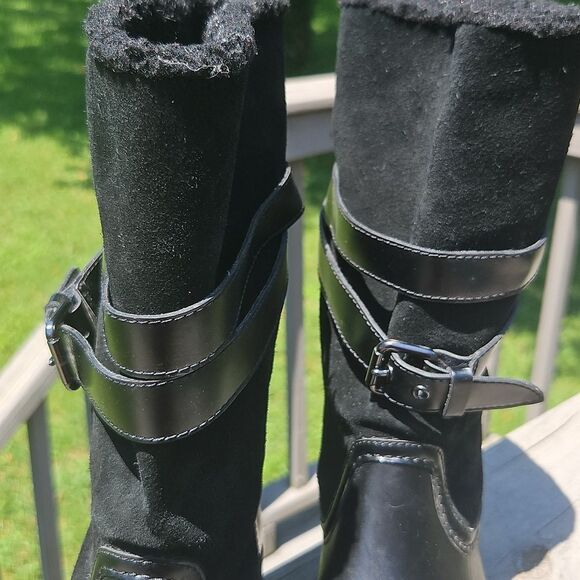 Coach Zena Black Leather & Suede Shearling-Lined Boots | Size 9 - Picture 3 of 10